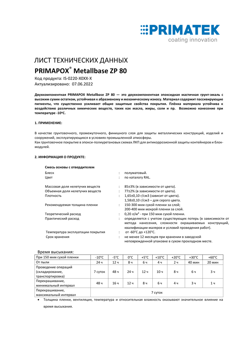 Техническая инструкция PRIMAPOX Metallbase ZP 80