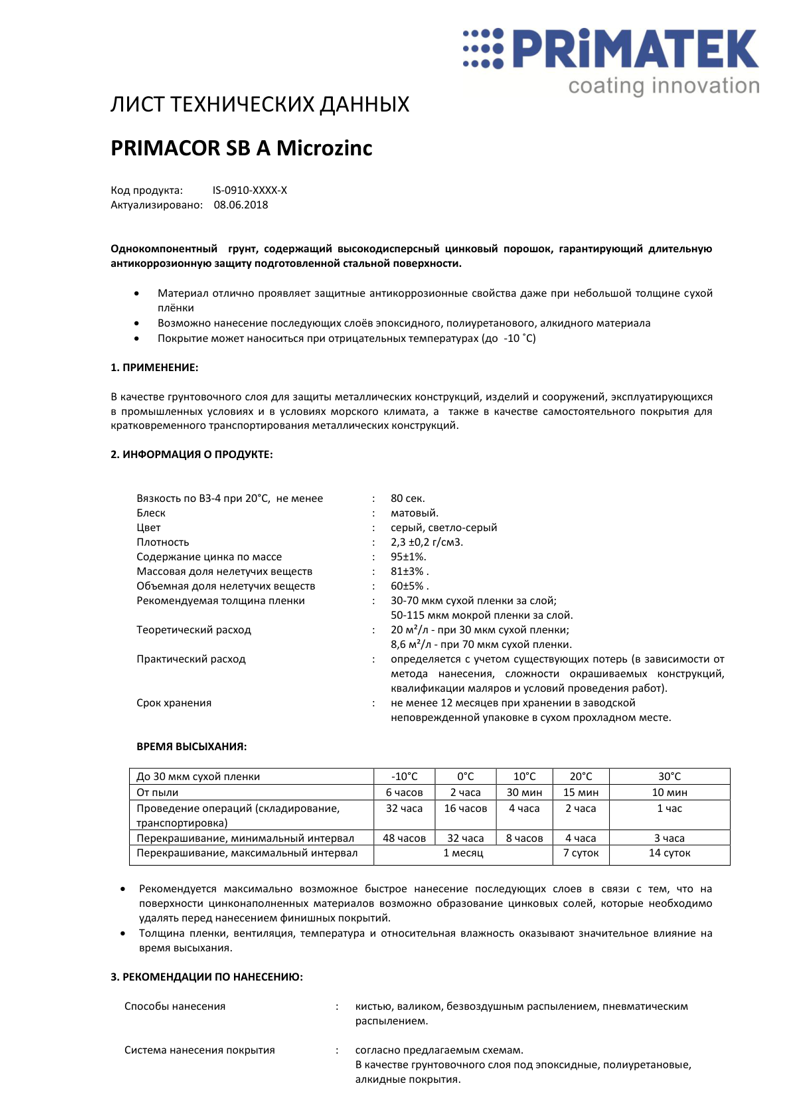 Техническая инструкция PRIMACOR SB A Microzinc