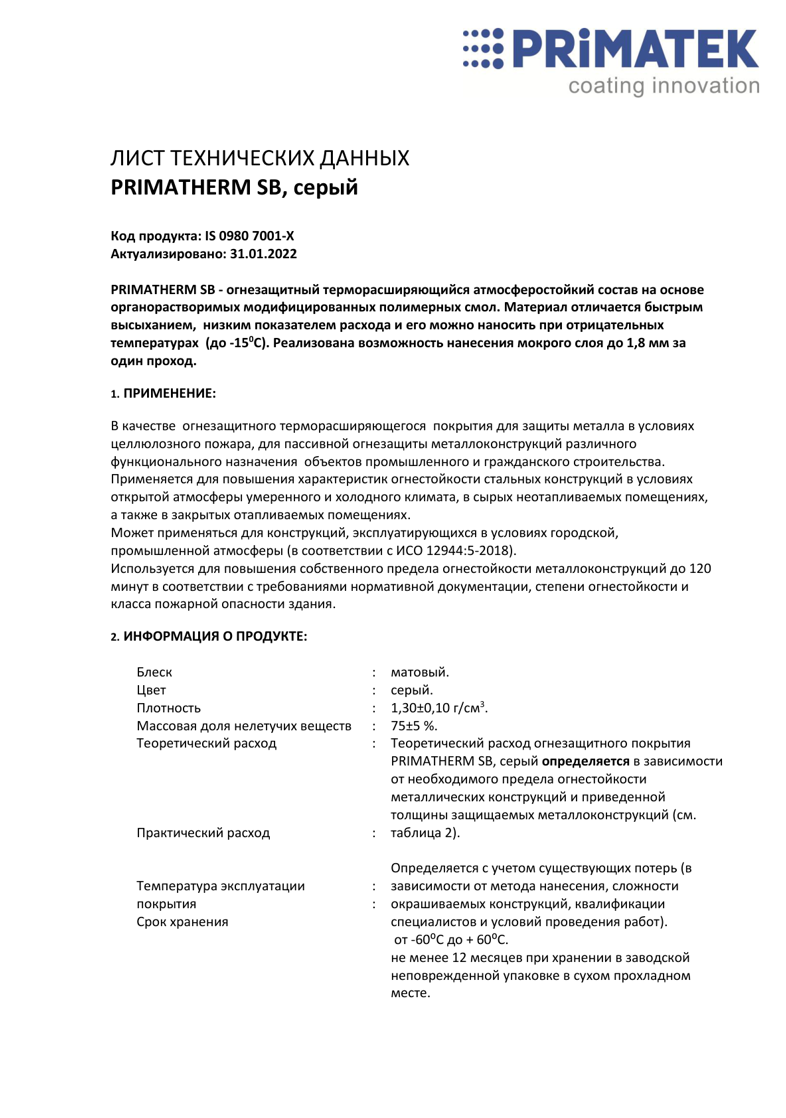 Техническая инструкция PRIMATHERM SB атмосферостойкий, серый