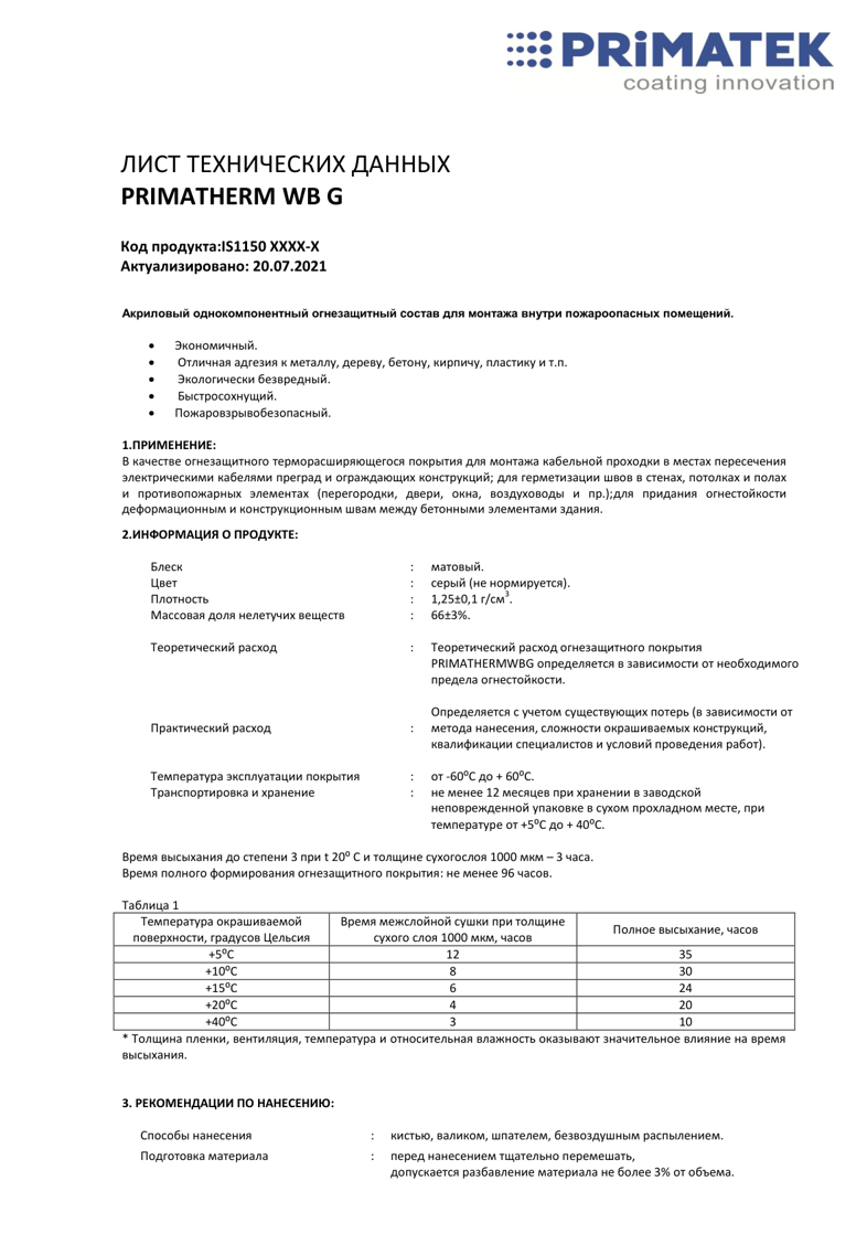 Техническая инструкция PRIMATHERM WB G