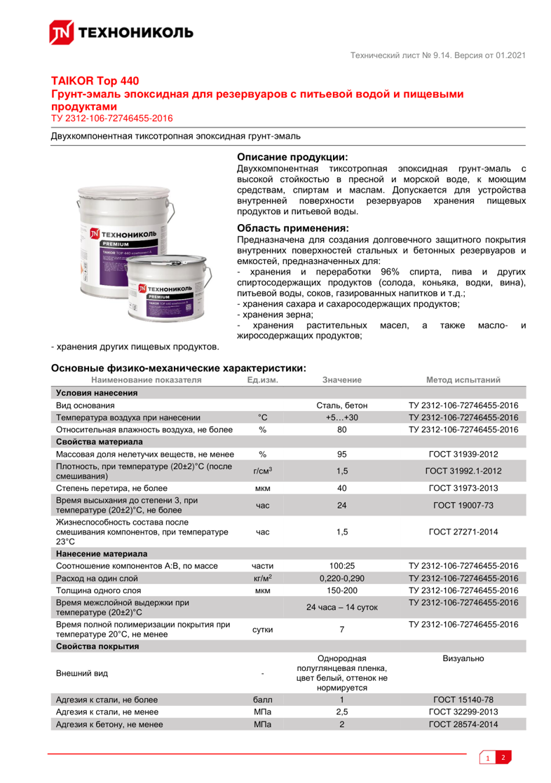 Техническая инструкция TAIKOR Top 440