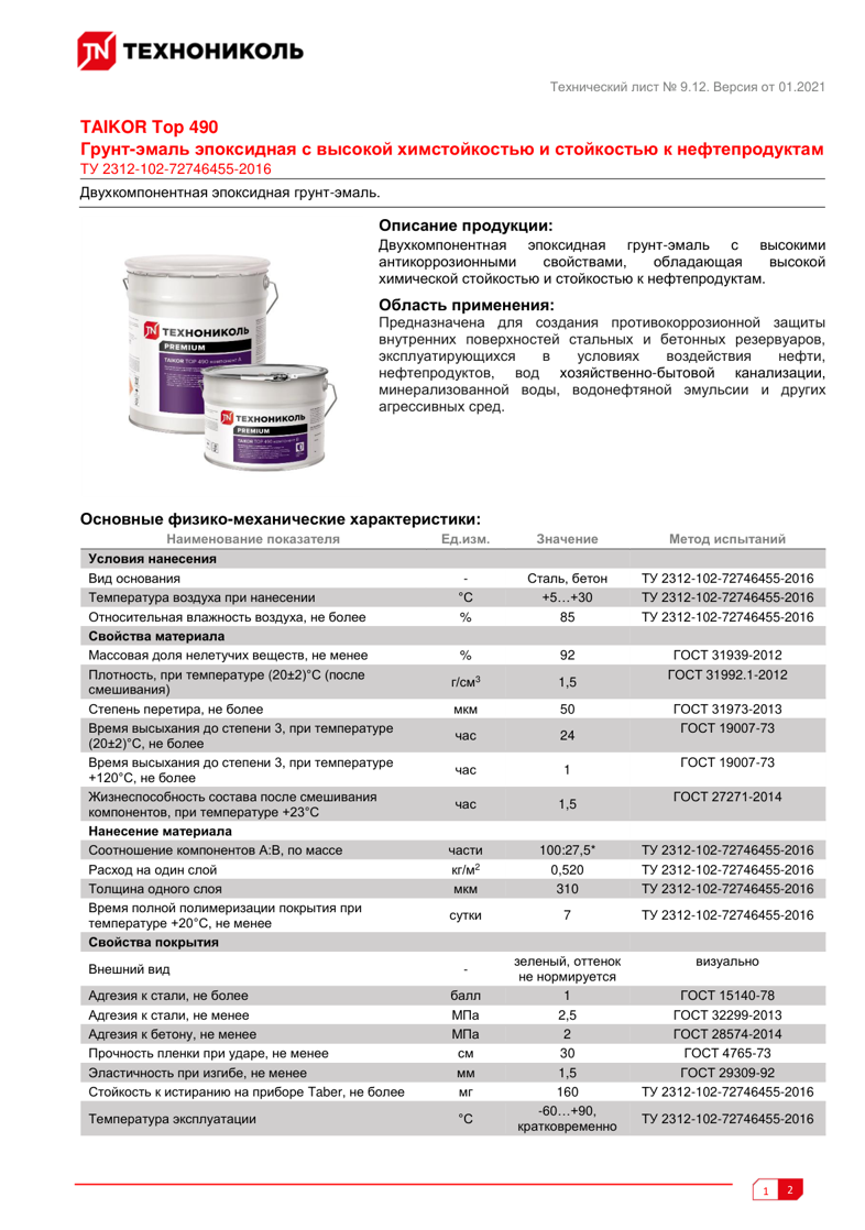 Техническая инструкция TAIKOR Top 490