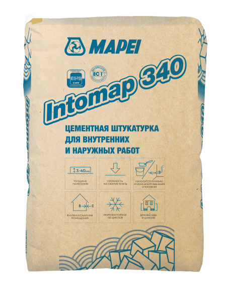 Intomap 340 Смесь сухая штукатурная тяжёлая для внутренних и наружных работ класс КП IV F 150 для механизированного и ручного нанесения